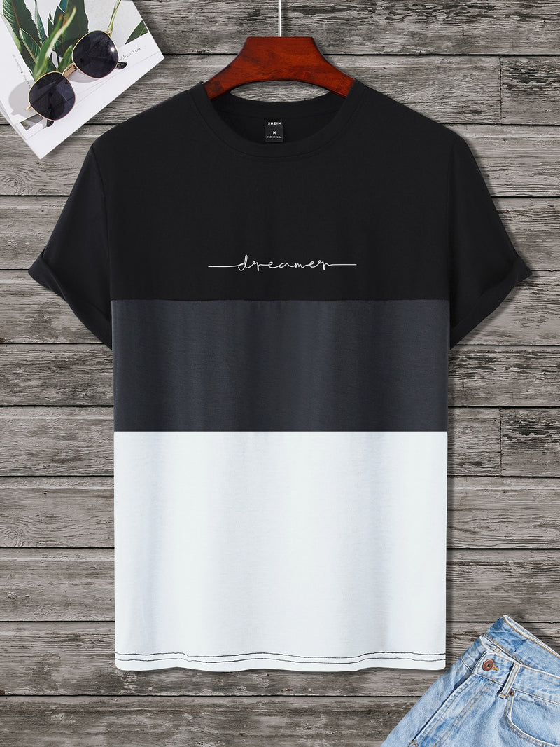 Manfinity Homme Homens Camiseta gráfica letra bloco de cores