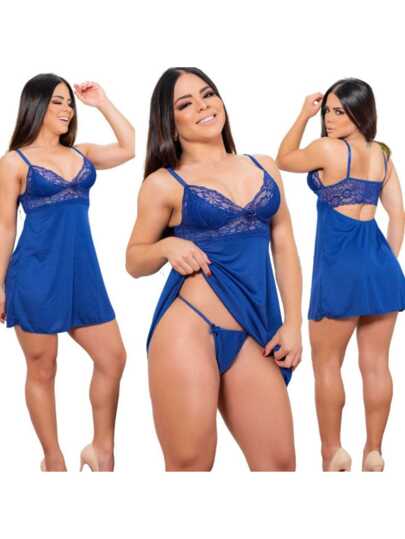 Camisola feminina com renda e calcinha sexy