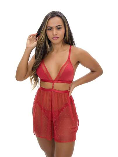 Camisola IMI Lingerie Sensual Tule Calcinha Fio Dental  Sexy Juliette