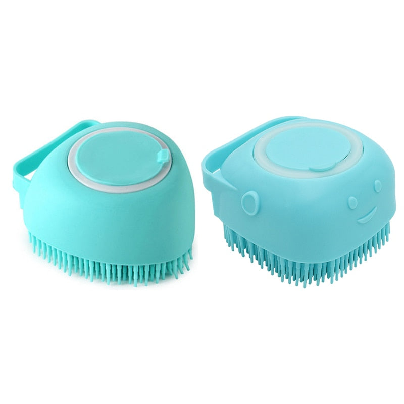 Escova  de silicone Relaxante De Banho Para Animais com Dispenser Shampoo