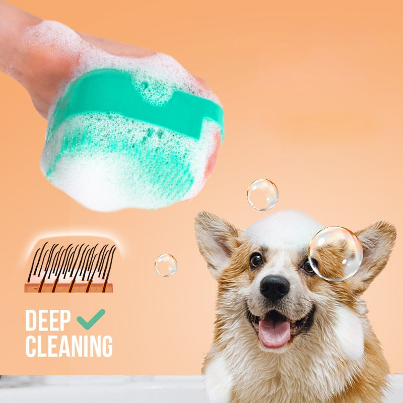 Escova  de silicone Relaxante De Banho Para Animais com Dispenser Shampoo