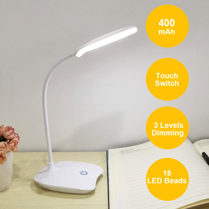 Luminária com lâmpada Led brilhante para mesa Escritório Recarregável e a bateria