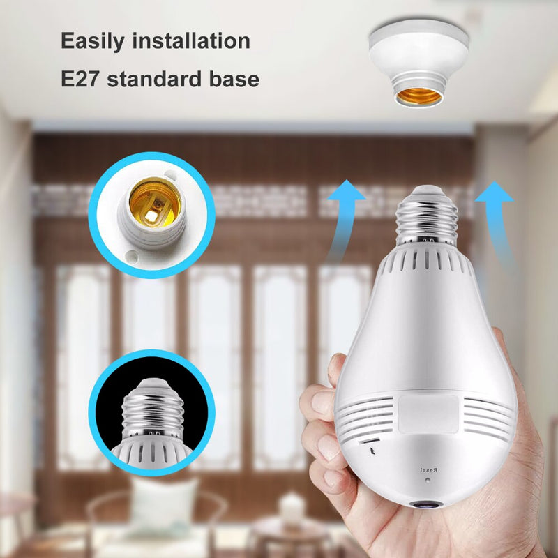 Lâmpada E27 LED com Câmera 360° 1080P Home Security Wi-Fi